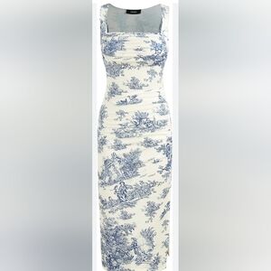 Chicwish Blue and White Print Midi Dress